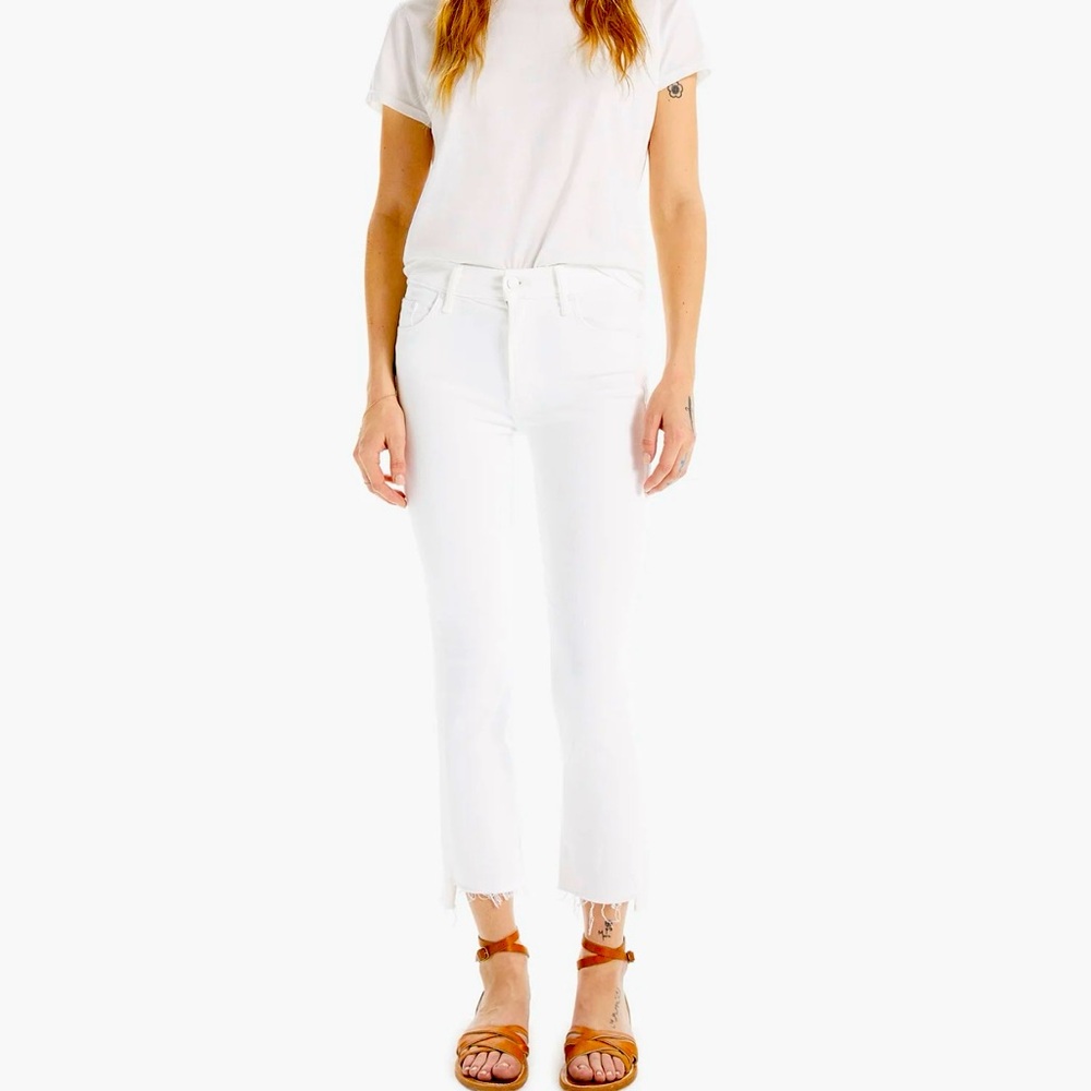 Mother Jeans The Insider Crop Fray- White, Size: 28